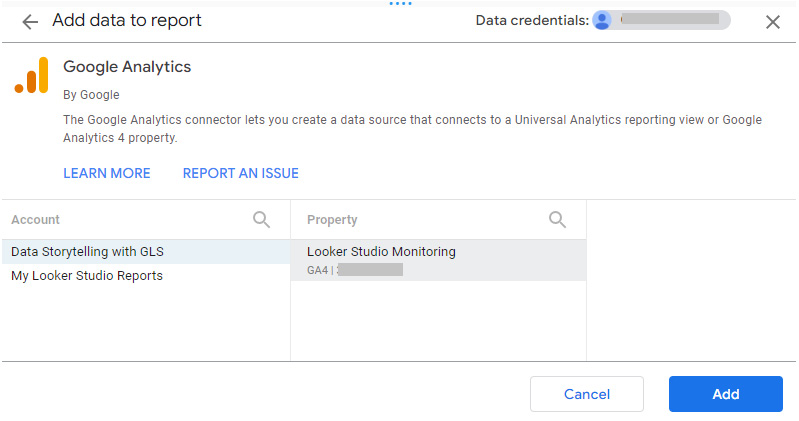 Figure 11.19 – Adding GA4 data to a Data Studio report
