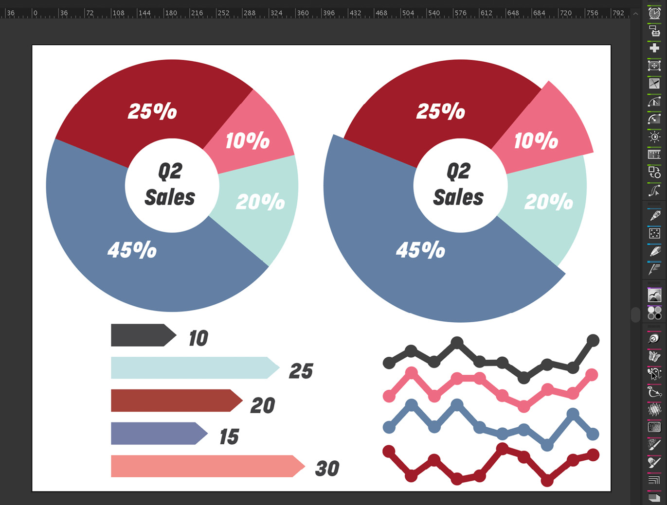 Figure 11.11 – Infographics created using the Dynamic Shapes plugin
