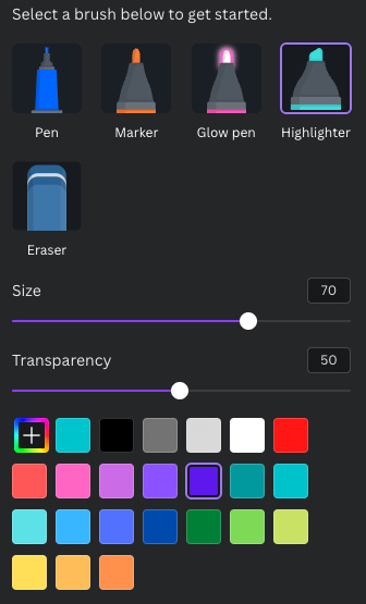 Figure 11.29 – Draw app pen selection and options