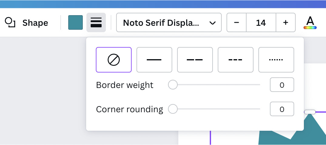 Figure 2.33 – Shape controls for border weight, style, and roundness