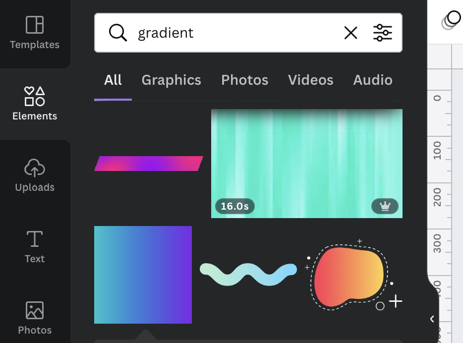 Figure 6.2 – Searching for gradients in the Elements section