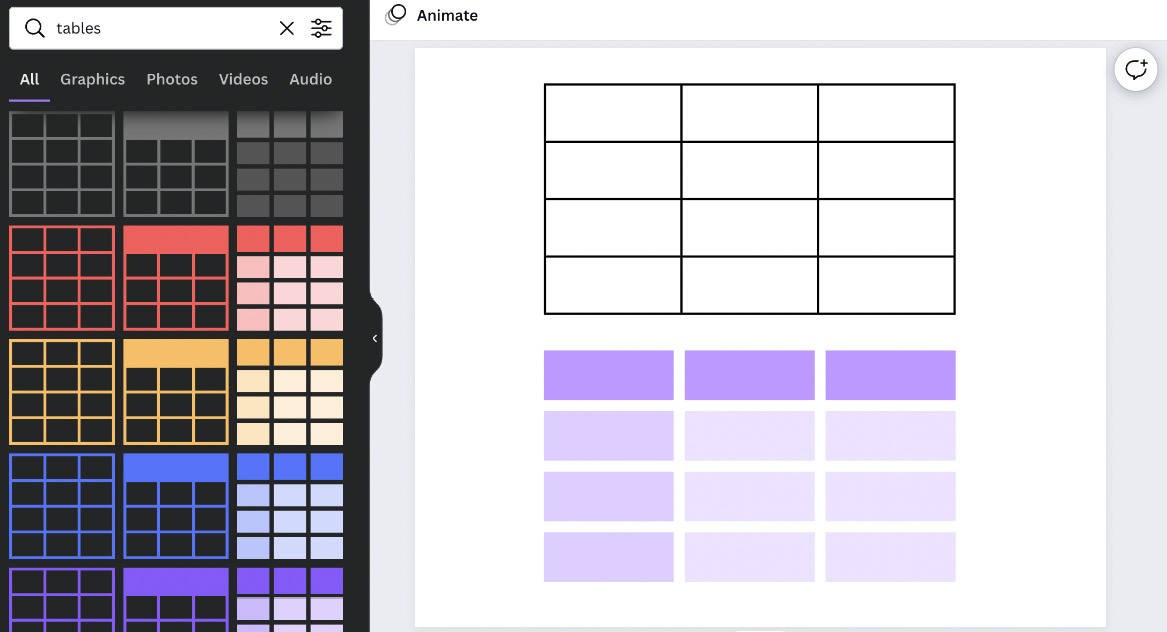 Figure 6.31 – Finding tables in Canva