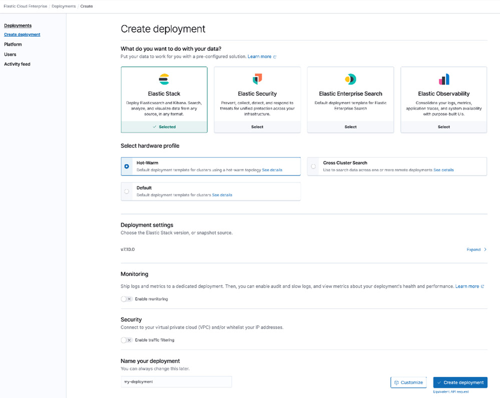 Figure 2.8 – Create deployment page on ECE
