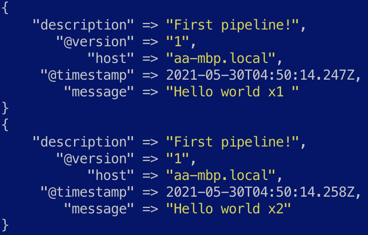 Figure 7.3 – The output from the first pipeline with multiple events
