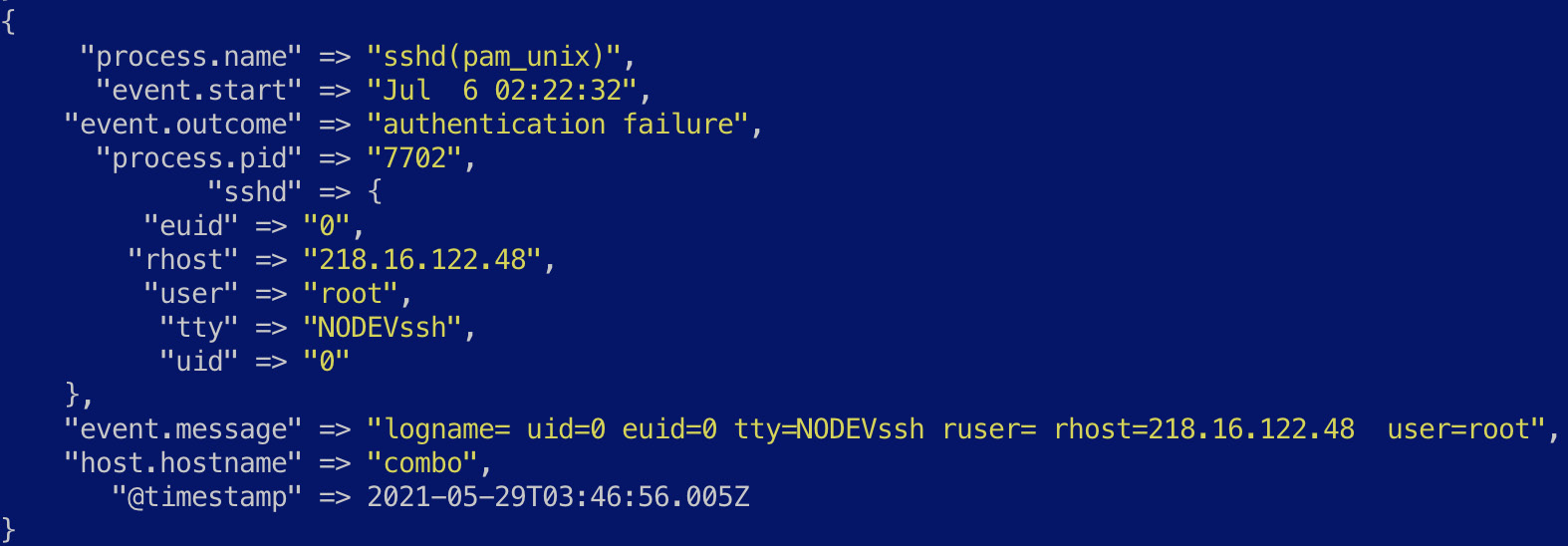 Figure 7.12 – Fields specific to the event extracted out for analysis
