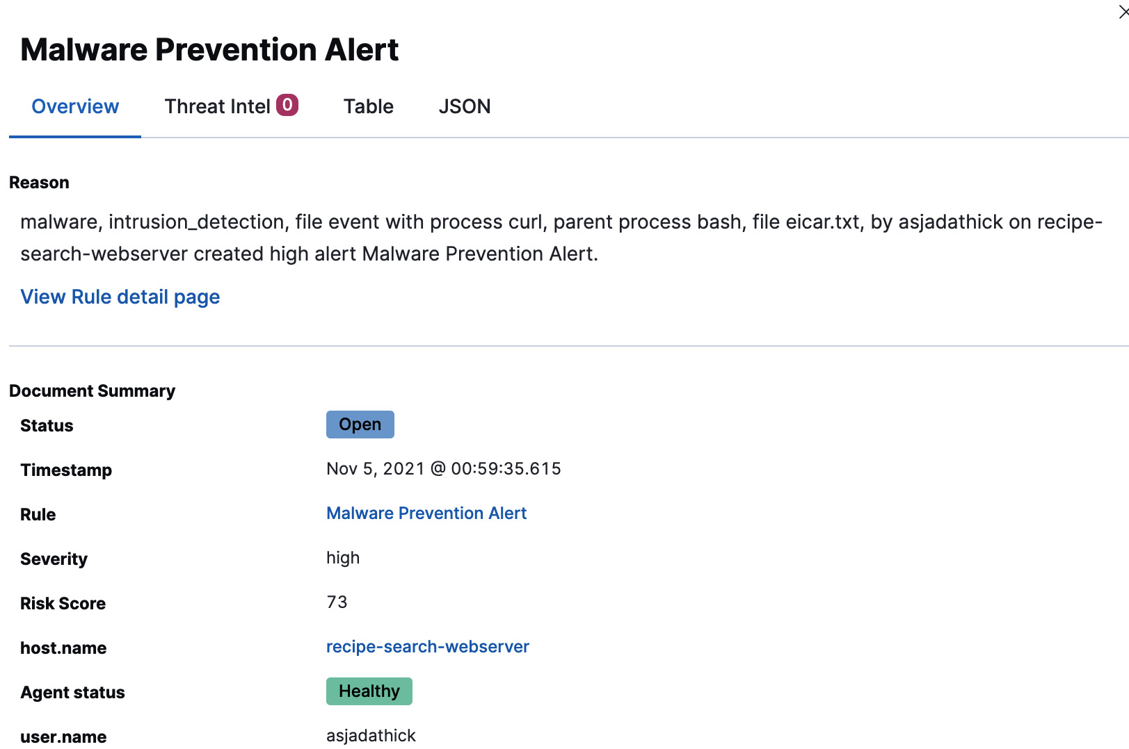 Figure 12.19 – Alert details flyout for a malware prevention alert
