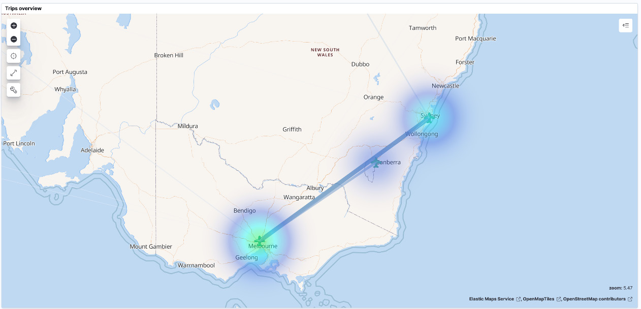 Figure 8.16 – Map showing route frequency as a heat map
