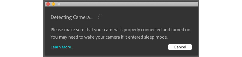 Figure 10.4 – Lightroom looking for an attached compatible camera
