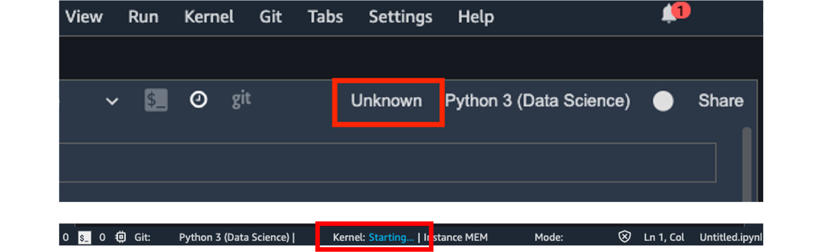 Figure 2.8 – A kernel is starting for a new SageMaker Studio notebook 
