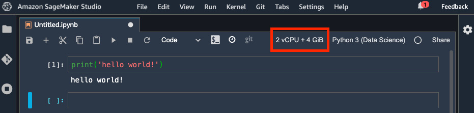 Figure 2.9 – The notebook has connected to the kernel and our "hello world!" program is working
