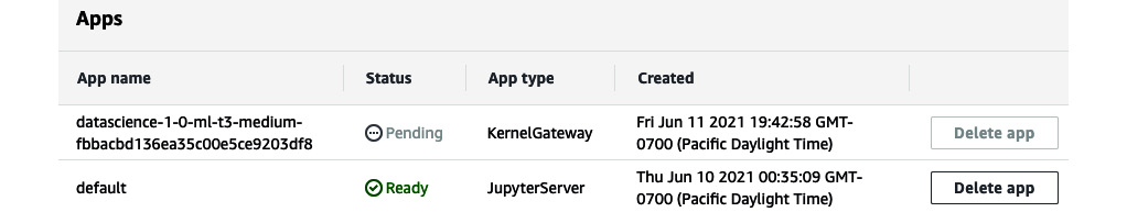 Figure 2.11 – A KernelGateway app is starting up in SageMaker Studio 
