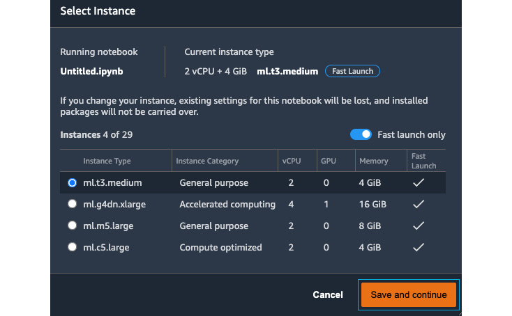 Figure 2.12 – Selecting an instance for a notebook
