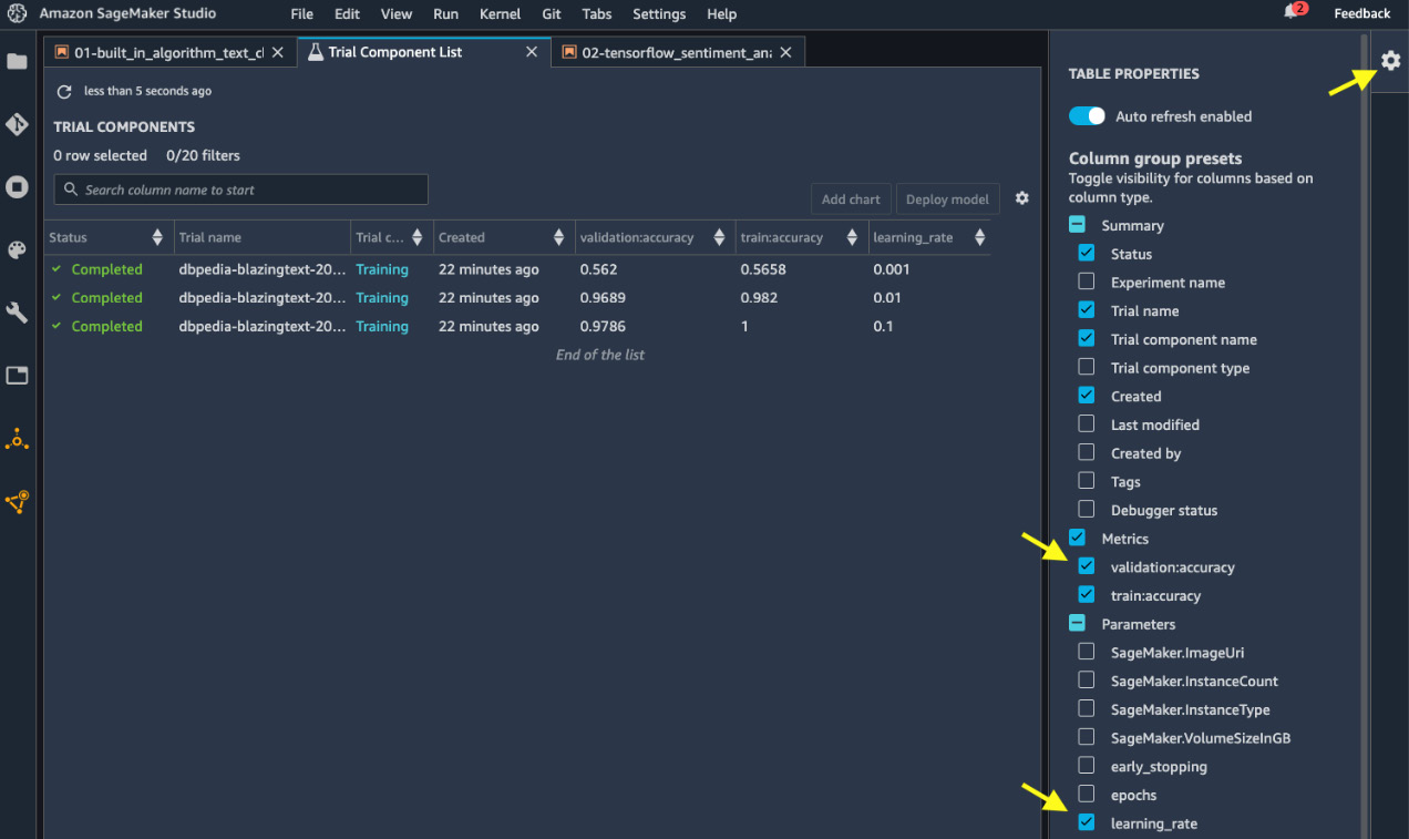 Figure 5.2 – Viewing and comparing training jobs
