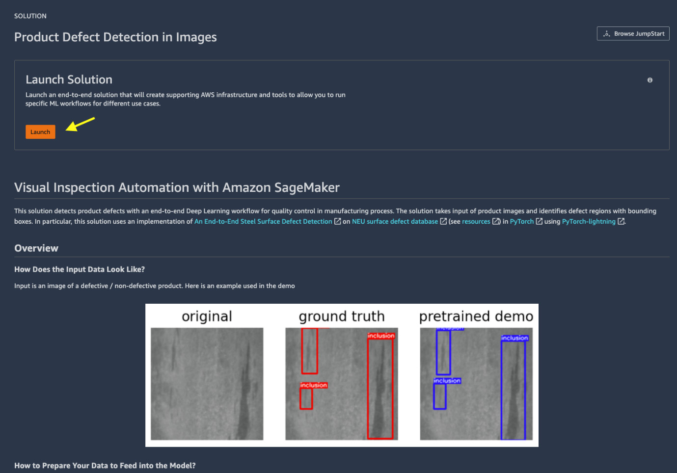 Figure 8.4 – Main page of the Product Defect Detection in Images solution
