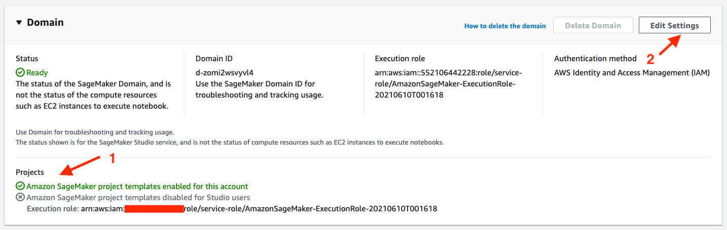 Figure 11.1 – Checking and editing the SageMaker projects permissions
