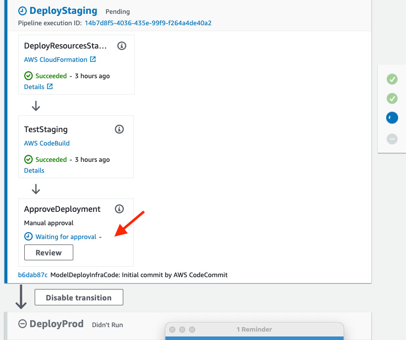 Figure 11.18 – Manual approval required by the modeldeploy pipeline
