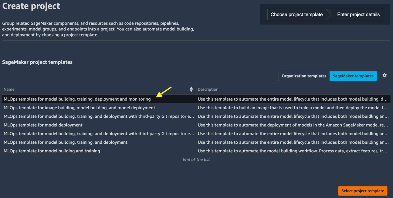 Figure 11.4 – Choosing SageMaker managed templates
