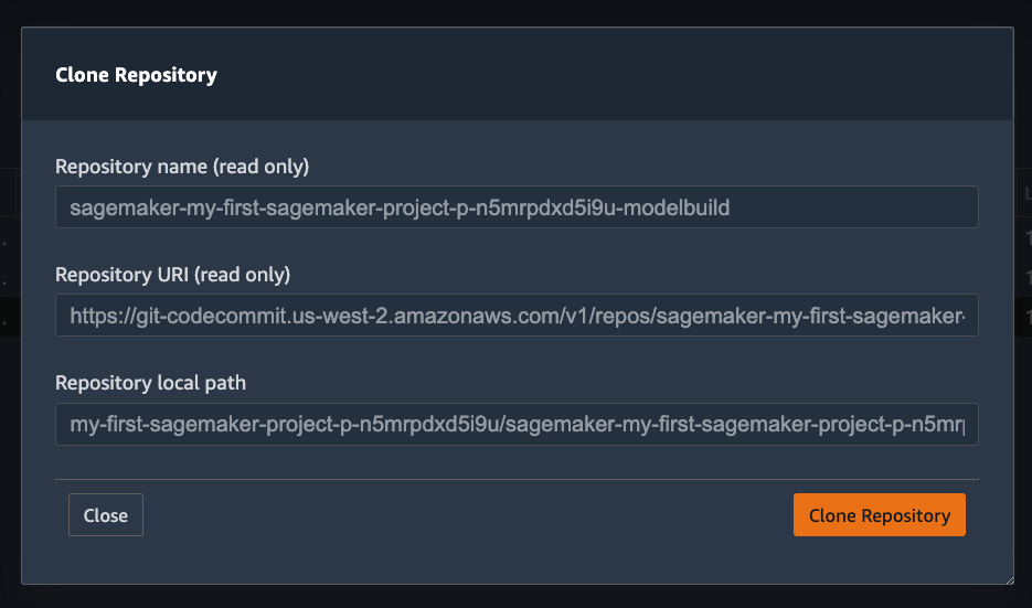 Figure 11.7 – Cloning a repository from CodeCommit to a local SageMaker Studio directory
