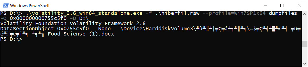 Figure 6.12 – File extraction from hibernation file
