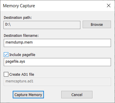 Figure 6.15 – FTK Imager Include pagefile
