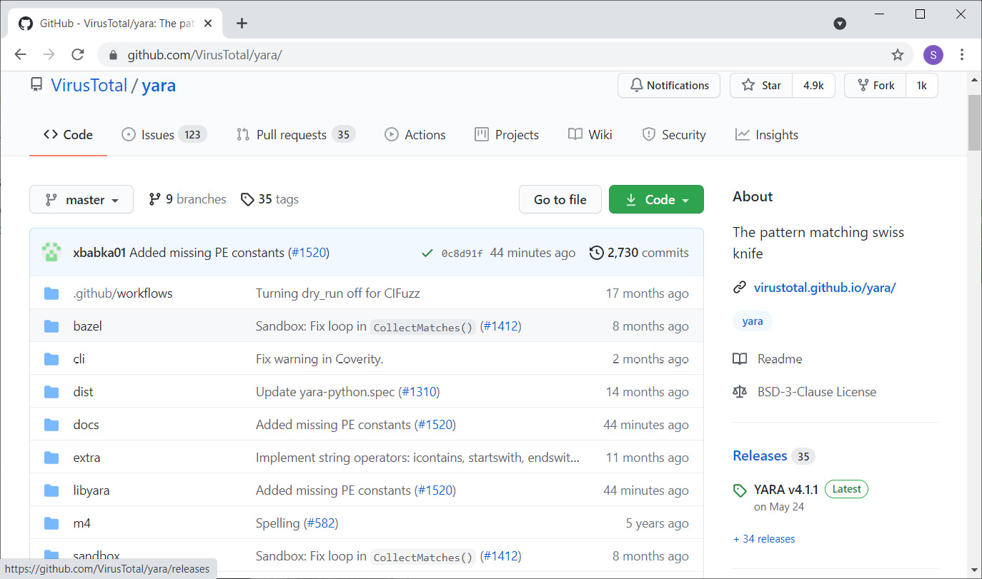 Figure 6.18 – yara GitHub repository
