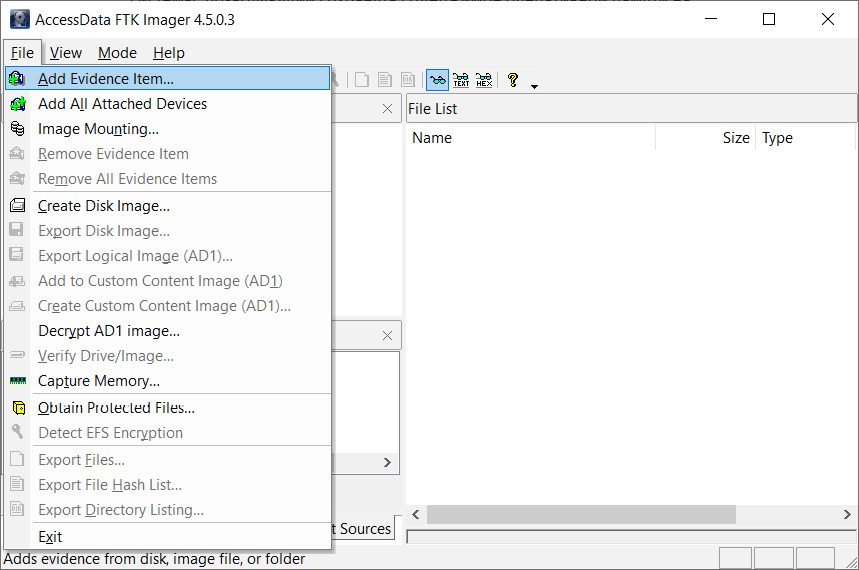 Figure 6.1 – FTK Imager's Add Evidence Item option