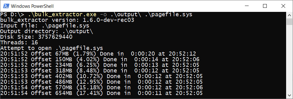 Figure 6.21 – bulk_extractor execution
