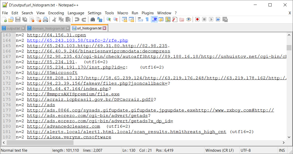 Figure 6.22 – bulk_extractor URL histogram
