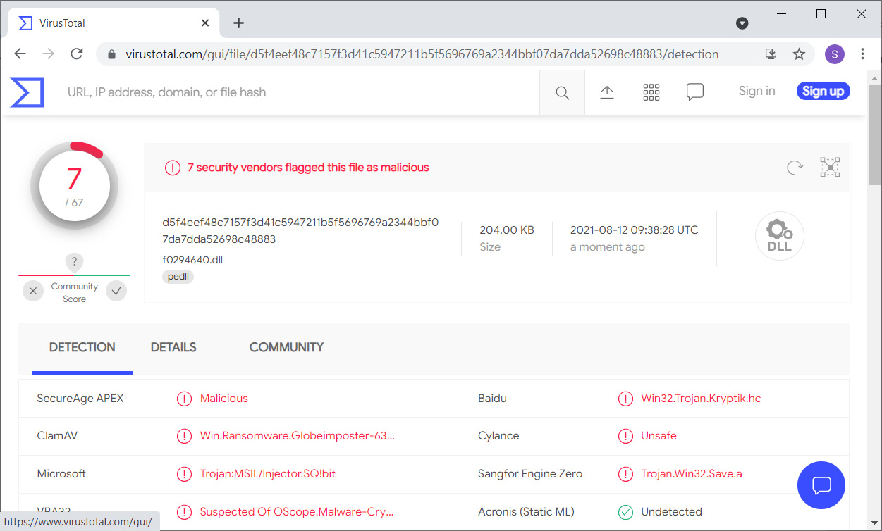 Figure 6.30 – Malicious DLL detection
