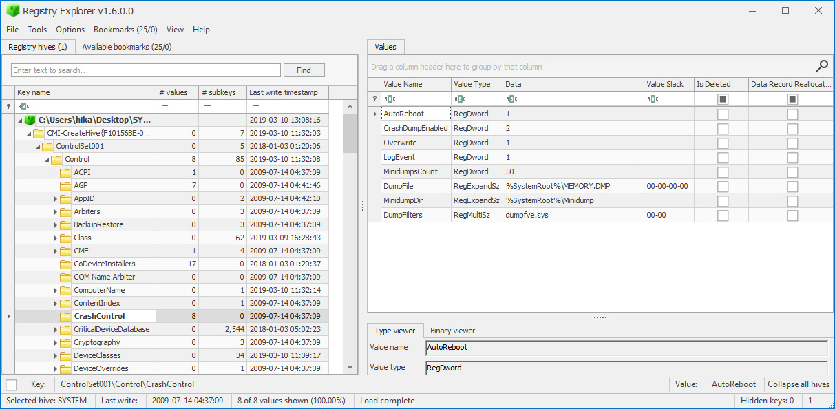 Figure 6.32 – CrashControl registry key
