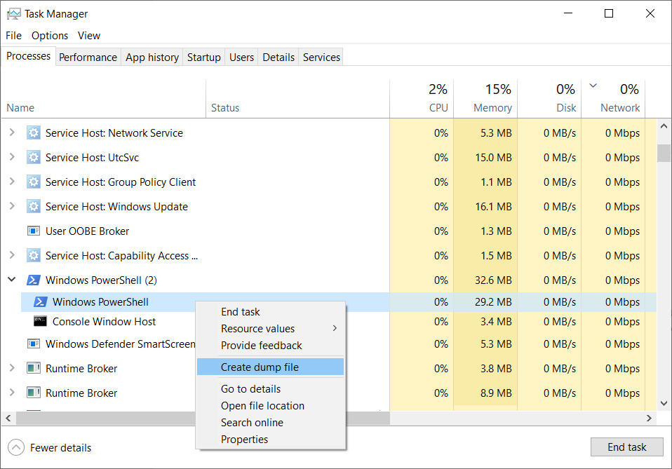 Figure 6.34 – Creating process dump with Task Manager
