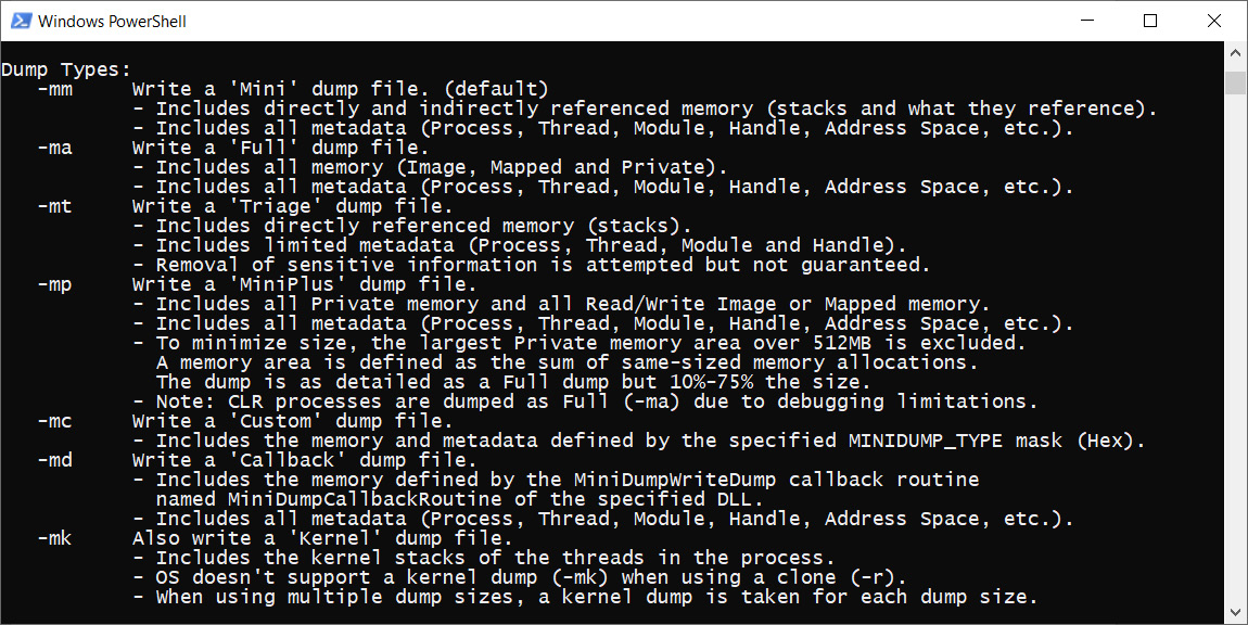 Figure 6.37 – ProcDump supported formats
