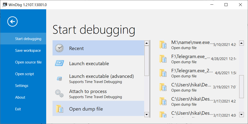 Figure 6.40 – WinDbg File menu
