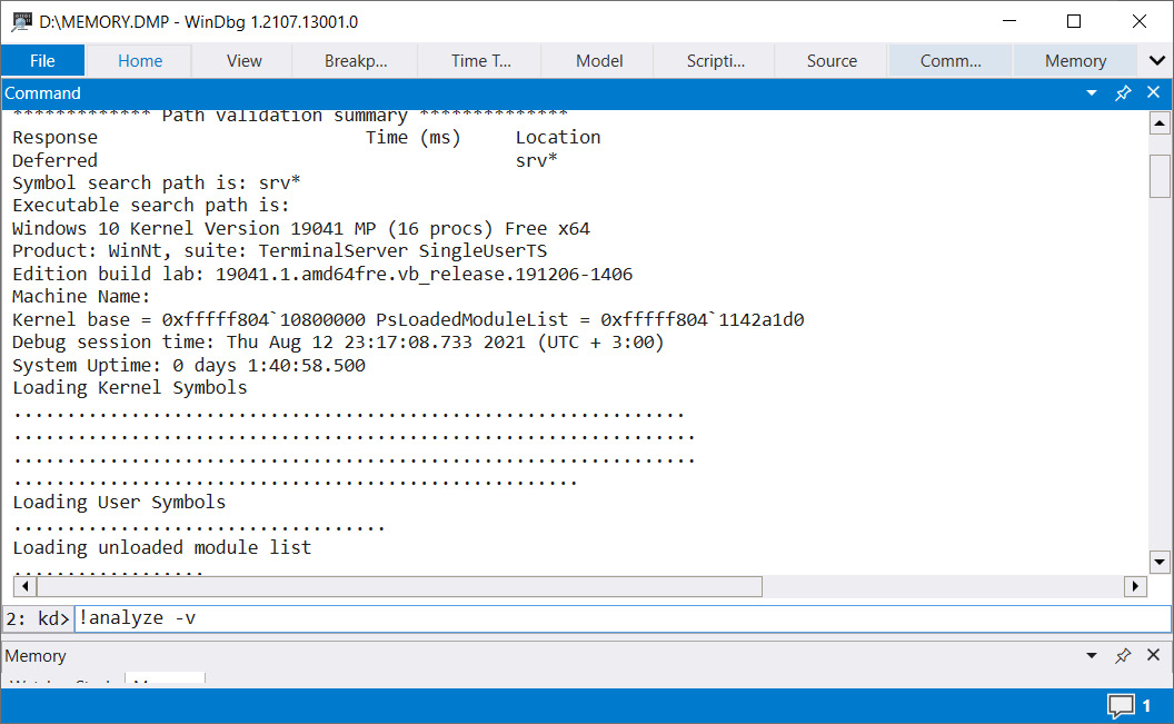 Figure 6.41 – WinDbg !analyze -v command
