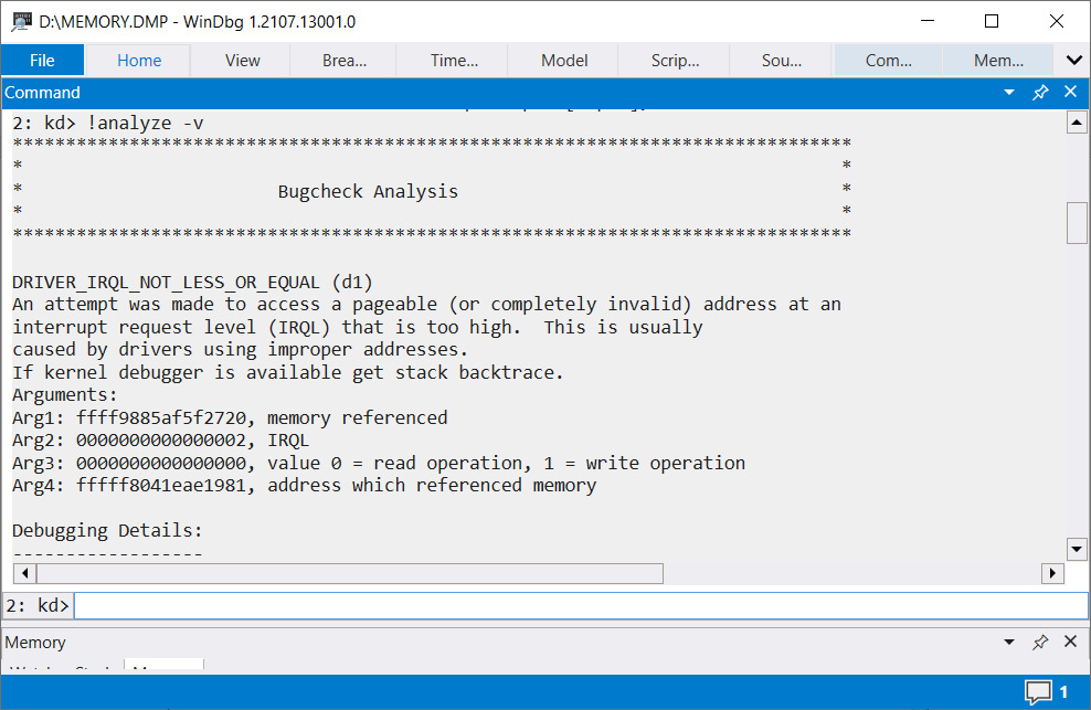 Figure 6.42 – WinDbg Bugcheck Analysis
