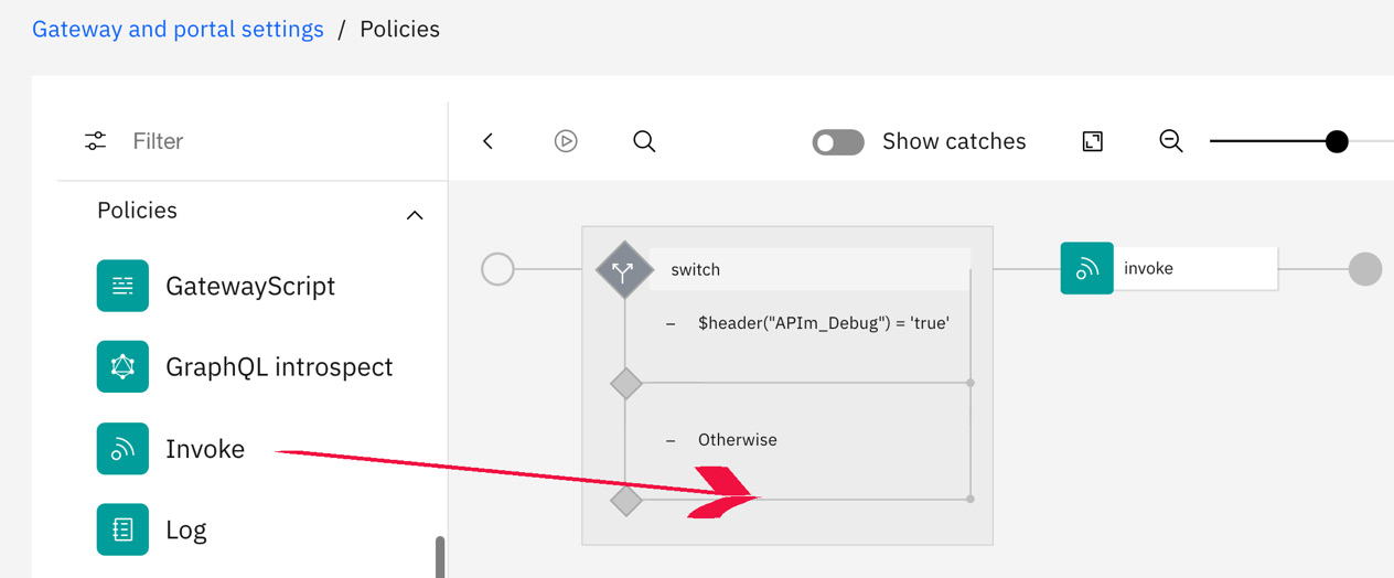 Figure 6.28 – Dragging an invoke policy and dropping on the line
