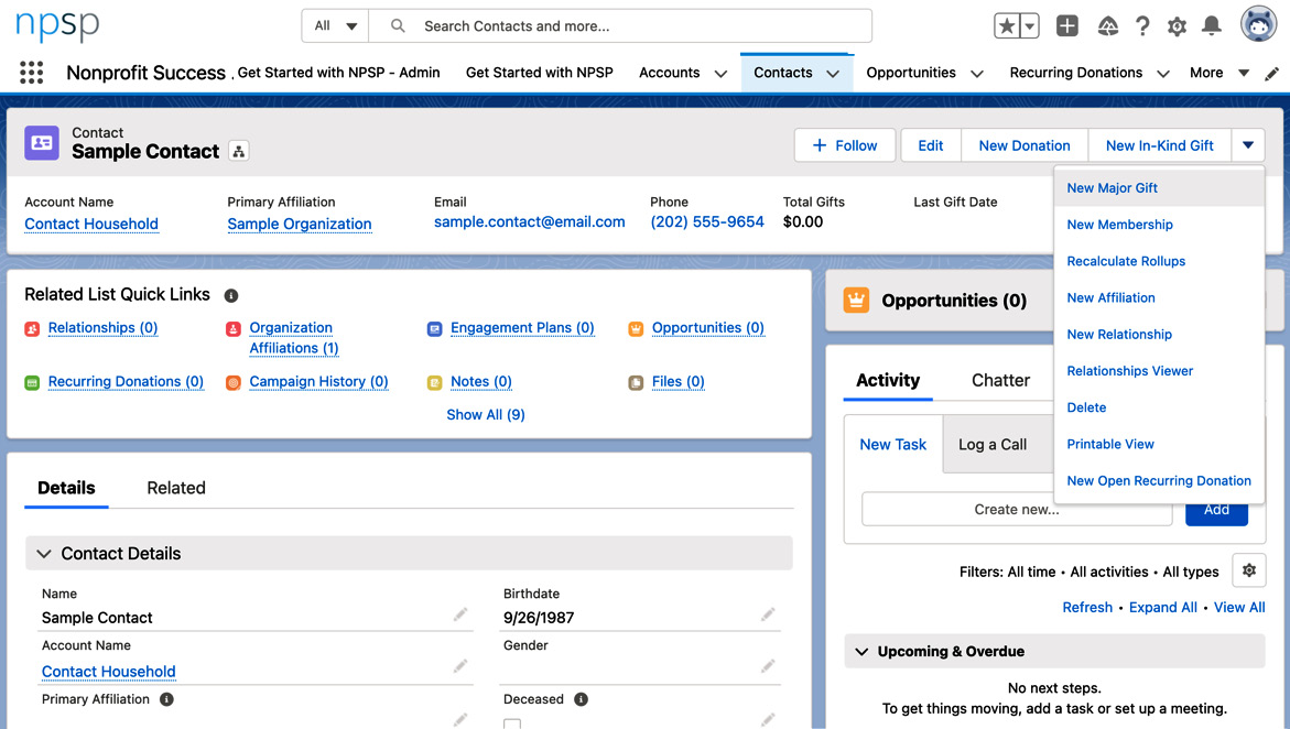 Figure 10.5 – Buttons that should exist on the Contact record
