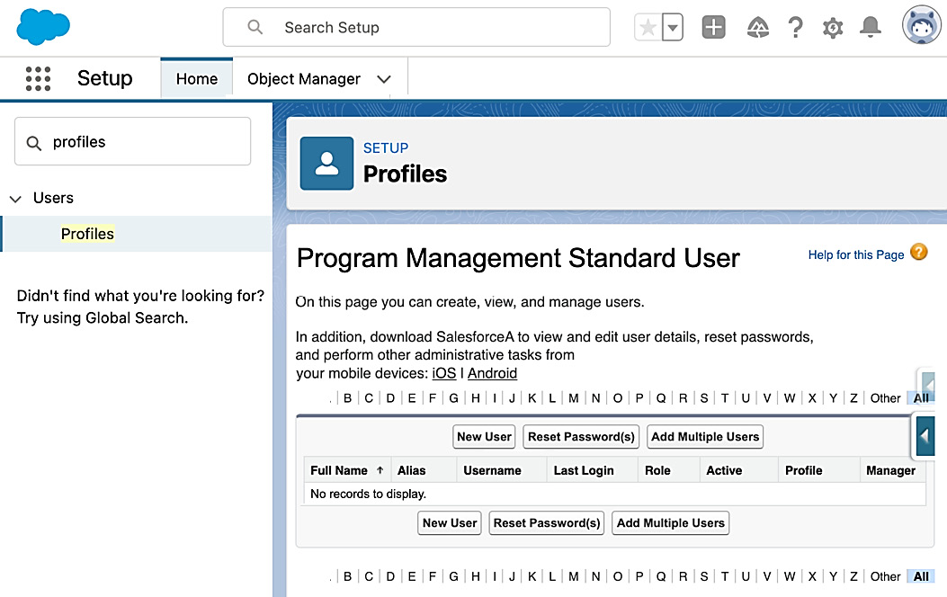 Figure 11.2 – Program Management Standard User profile management