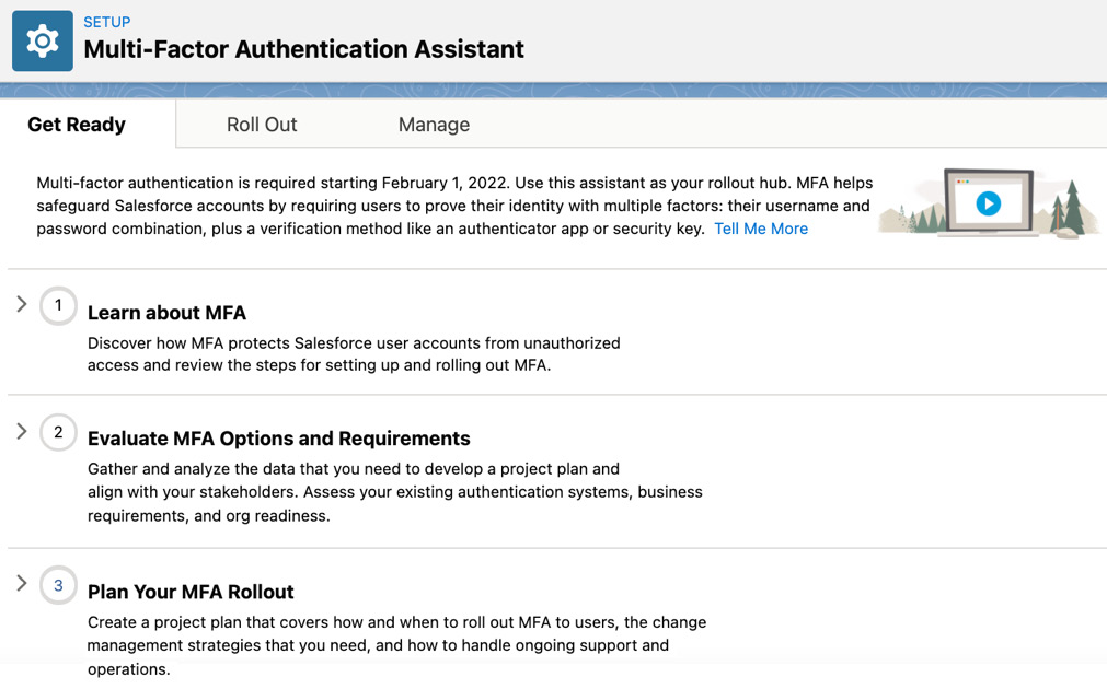 Figure 11.9 – Multi-Factor Authentication Assistant in Salesforce's setup
