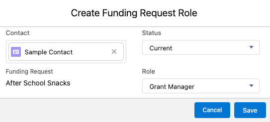 Figure 12.10 – A sample funding request role creation for a funding request record
