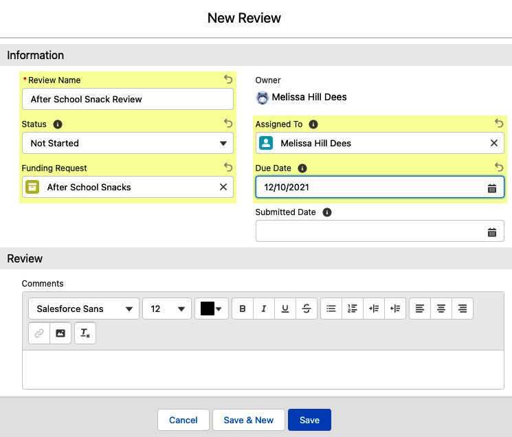 Figure 12.13 – A sample review creation for a funding request
