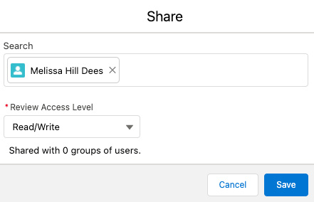 Figure 12.14 – A sample of sharing with a reviewer for a funding request
