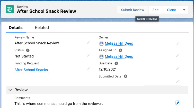 Figure 12.15 – A sample review submission for a funding request
