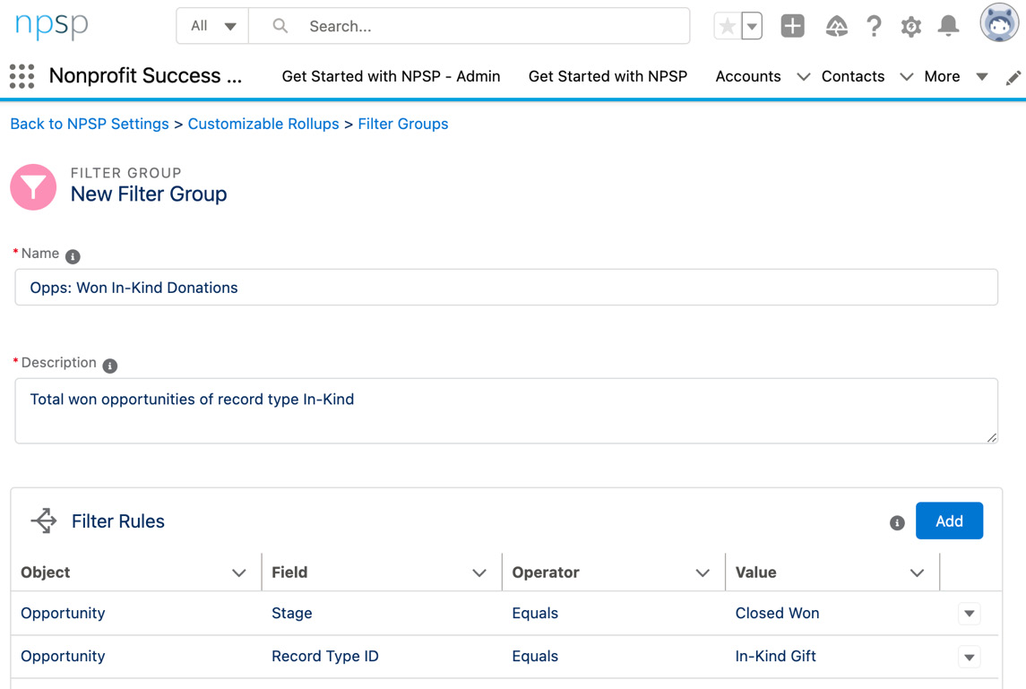 Figure 12.3 – An example filter group created for a customizable rollup