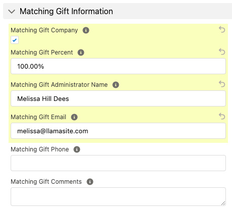 Figure 12.7 – An account record sample for a company that provides matching gifts
