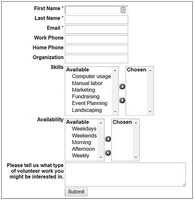 Figure 5.10 – Example of the V4S IFRAME for volunteer signup once it has been embedded into a website
