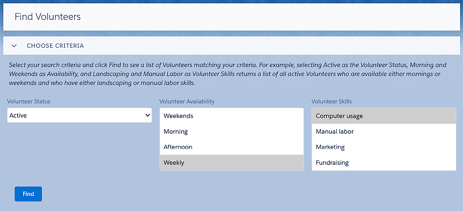 Figure 5.2 – Volunteers can indicate that they are available for long-term, weekly shifts
