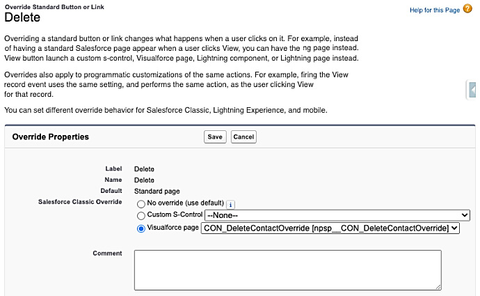 Figure 9.8 – Contact Delete button override screenshot
