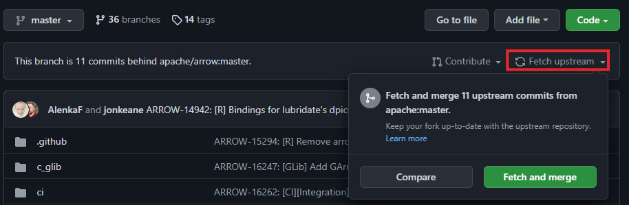 Figure 10.5 – GitHub with Fetch upstream
