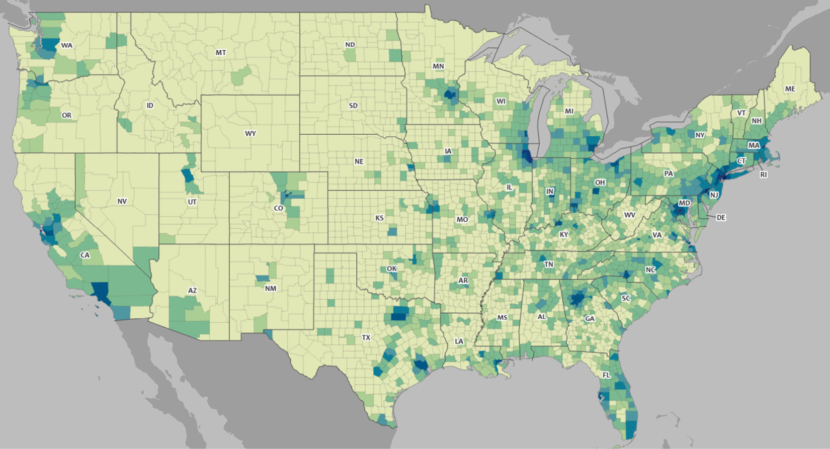Figure 17.1 – US demographic data map at a county level 
